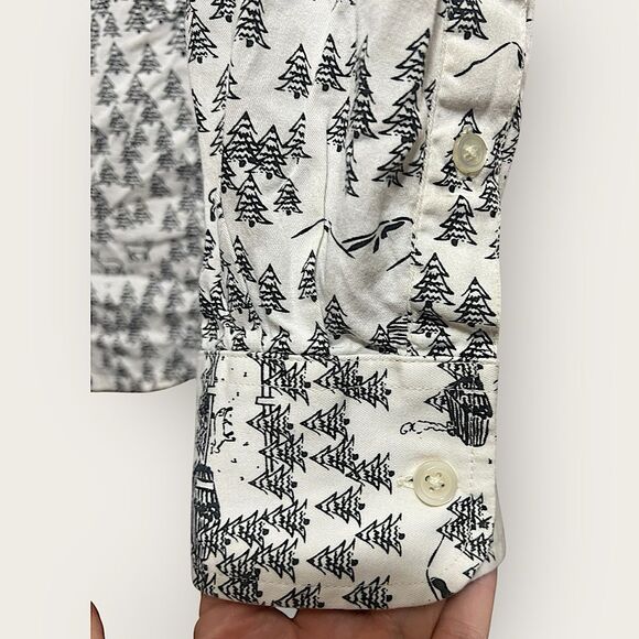 Organic Cotton ‘Madison’ White Black Mountain Scenery Patterned Shirt Medium - Picture 4 of 9